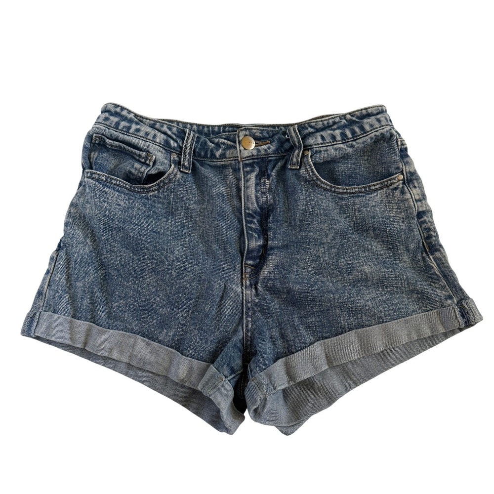 TGLA Women Acid Wash High Waisted Denim Shorts Blue Cuffed Size 29 PW200446G